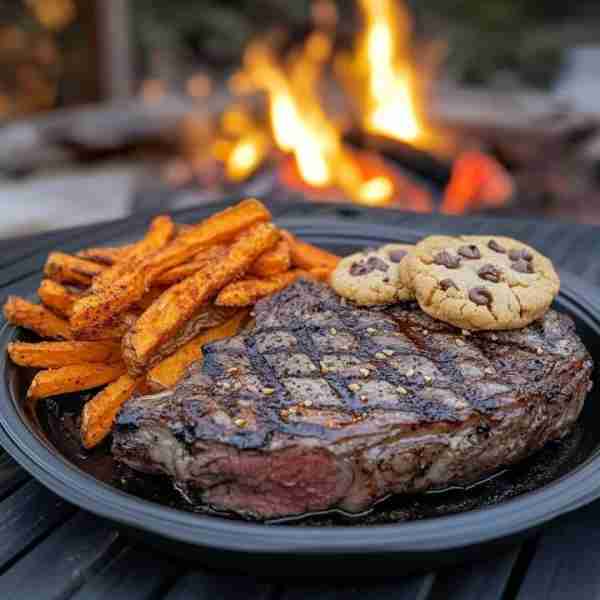Coffee Crusted Steak with Sweet Potato Fries 🍖🍠 This steak is perfectly complemented by a bold cof...