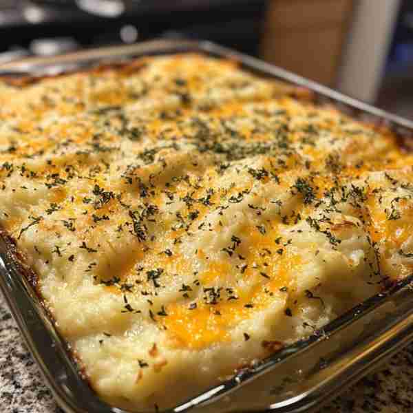 “Made this cheesy mashed potato bake for guests and they demanded the recipe before they left!” Ingr...