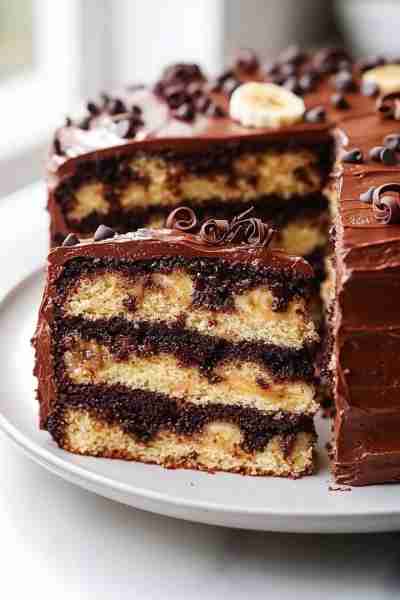Double Chocolate Banana Layer Cake – moist, rich, and bursting with flavor! Ingredients: For the Ban...