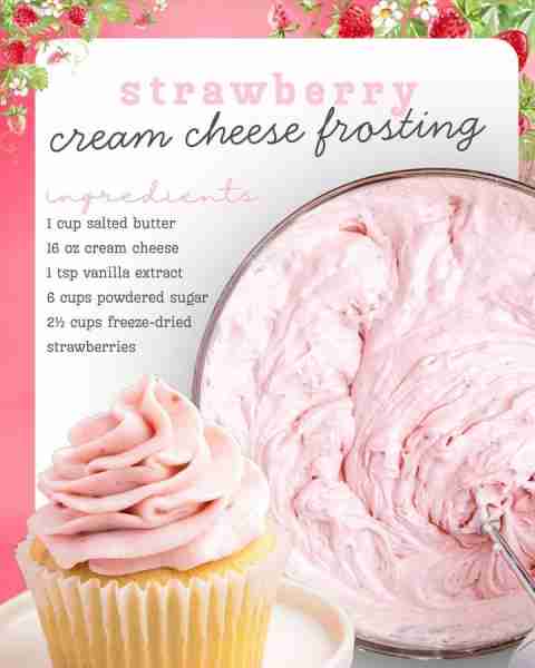Strawberry Cream Cheese Frosting! Ingredients 🍓2 (8-ounce) packages of cream cheese, softened to ro...