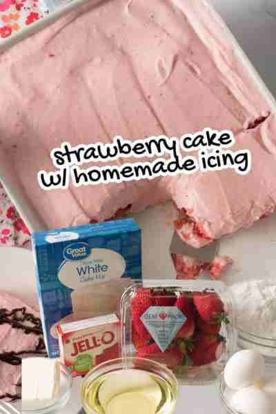 🍓🍓 BEST STRAWBERRY CAKE RECIPE Strawberries Box White Cake Mix Eggs Vegetable Oil Strawberry Jello...
