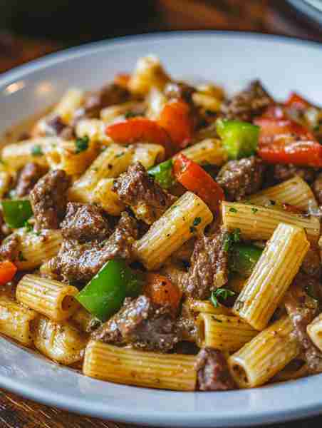 Philly Cheesesteak Pasta 🧅🍝🥩 Love Philly cheesesteaks? You’ll flip for this pasta! All the classi...