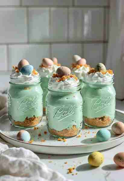 Mini Easter Cheesecakes in a Jar Ingredients: • 200g crushed graham crackers or cookies • 100g melte...