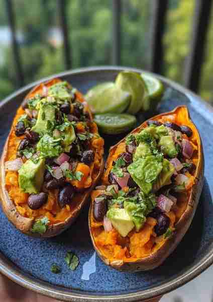 🍠 A vibrant and satisfying dish, these Stuffed Sweet Potatoes with Black Beans & Avocado are packed...