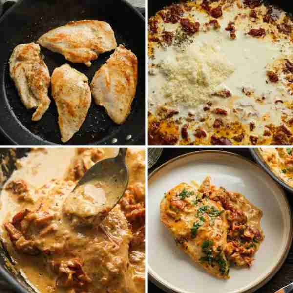 This juicy chicken covered in a creamy parmesan sauce and sundried tomatoes ❤❤❤