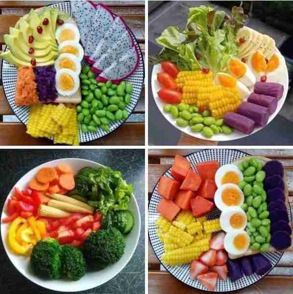 1. Tropical Protein Plate 🥑🥚🌽🥕🥬🟣 Ingredients: Sliced avocado 🥑 Boiled eggs 🥚 Corn on the cob...