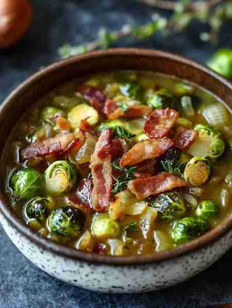 Brussels Sprout Soup with Bacon 🍽️🥬🥓 Love bacon? Love veggies? This soup brings the best of both!...