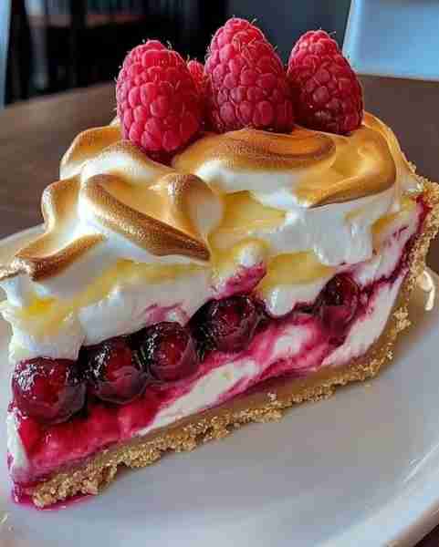 Luscious Lemon Raspberry Cheesecake with Toasted Meringue Swirl Ingredients: Crust: 1½ cups graham c...