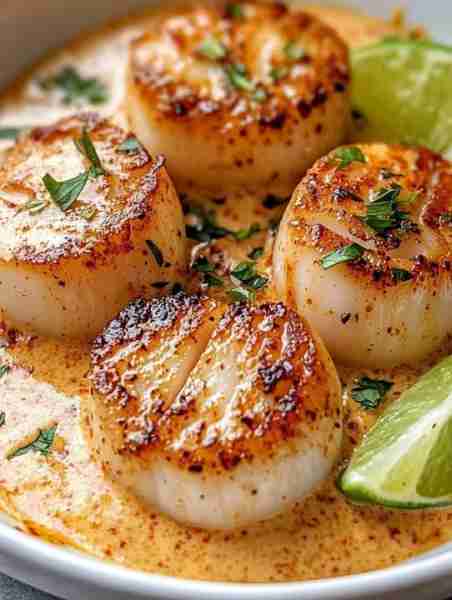 Seared Scallops in Garlic Butter Sauce 🦪🧄 A luxurious, buttery, and flavorful seafood delight! 📝...