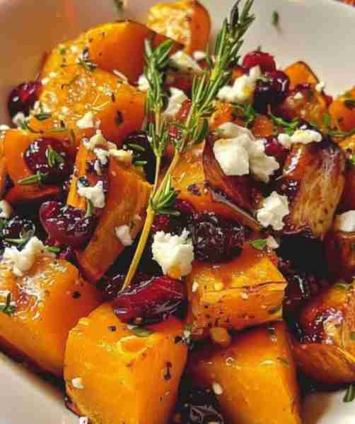 "Honey Roasted Butternut Squash with Cranberries and Feta Ingredients: 1 medium butternut squash, p...