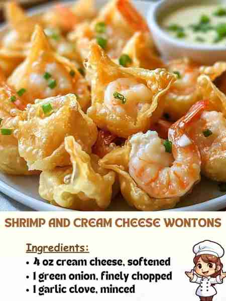 Shrimp and Cream Cheese Wontons Ingredients 4 oz cream cheese, softened 1 green onion, finely choppe...