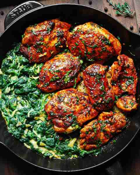 Smoked Paprika Chicken with Creamed Spinach in 30 minutes! 🥬🥬