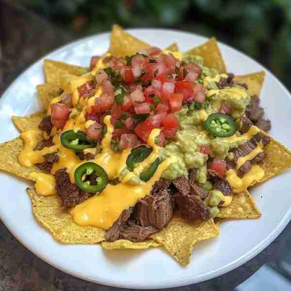 Beef Nachos with Cheese, Guacamole, and Pico de Gallo 🌮🧀 Ingredients: For the Beef: 1 lb ground be...