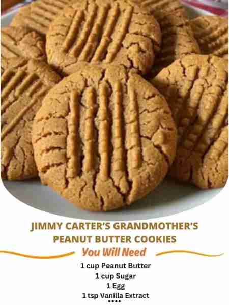 Jimmy Carter’s Grandmother’s Peanut Butter Cookies Ingredients: 1 cup Peanut Butter 1 cup Sugar 1 Eg...