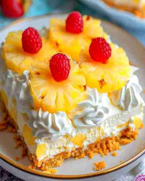 No-Bake Pineapple Heaven Cheesecake Dessert 💥Ingredients💥 2 cups graham cracker crumbs 1/2 cup mel...