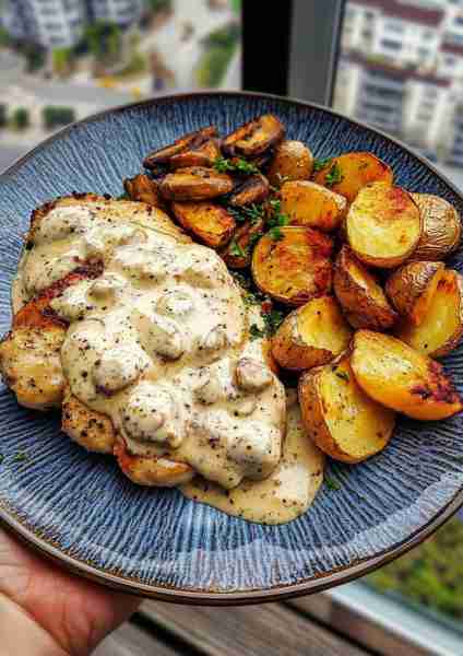 🍄 Rich, earthy, and decadently creamy, this Creamy Garlic Mushroom Chicken & Truffle Roasted Potato...