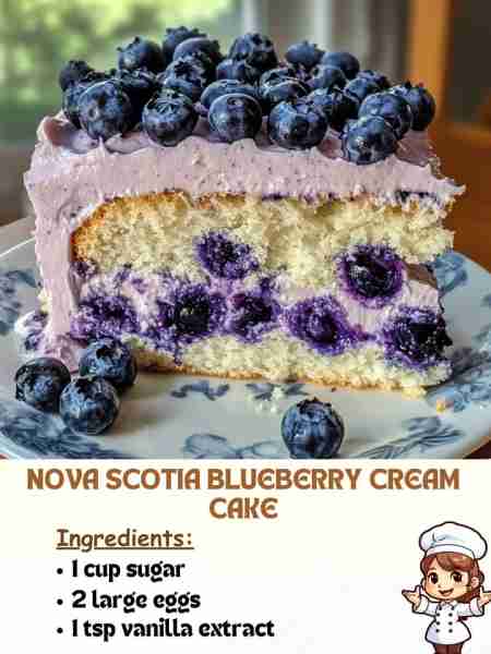 Nova Scotia Blueberry Cream Cake Ingredients 1 cup sugar 2 large eggs 1 tsp vanilla extract