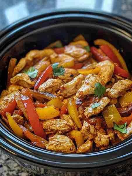 Crockpot Chicken Fajitas 🍗🧄🌯 Forget the skillet — your crockpot just became your new fajita stati...