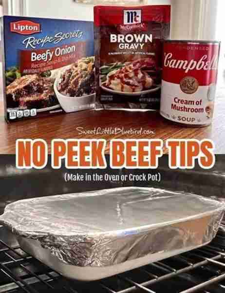 💖 NO PEEK BEEF TIPS (Slow Cooker or Oven)! 💖 💖 Just 5 ingredients and a 5-minute prep! Tender bee...