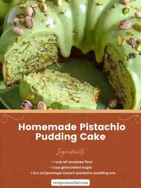 Homemade Pistachio Pudding Cake Description: This moist and flavorful pistachio pudding cake is a de...