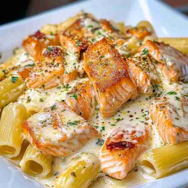 Creamy Salmon Pasta with Rigatoni 🐟 A flavorful pasta dish featuring rich, creamy sauce, perfectly...