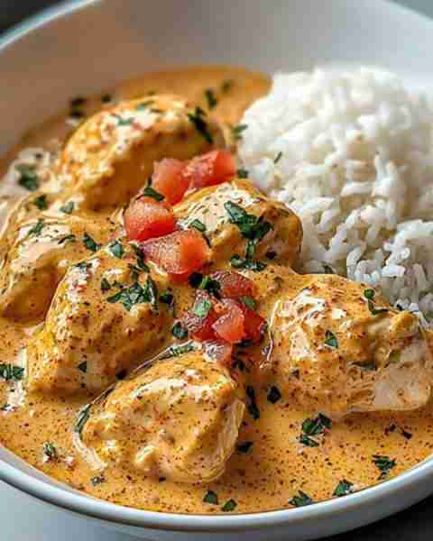 🐔🍚 Poulet Crémeux au Paprika et Son Riz Tendre : Un Délice Réconfortant ! ✨ Ingrédients : (Pour...