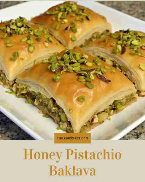 Honey Pistachio Baklava Ingredients: Phyllo dough Pistachios, honey, butter Method: Layer phyllo and...