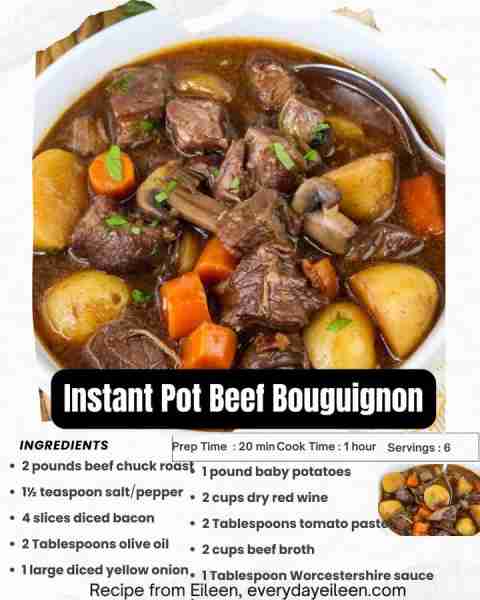 You are in for a treat with this easy Instant Pot Version of Beef Bouguignon! Recipe link in comment...