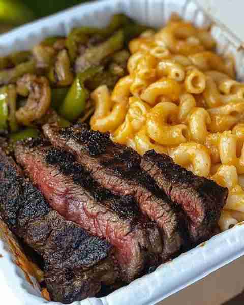 Steak with Mac and Cheese and Grilled Veggies 🍖🧀 Ingredients: For the Steak: 2 rib-eye steaks (or...