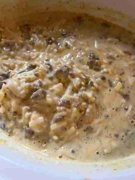 Bacon Cheeseburger Soup-Crockpot Edition! ✨Recipe✨ - Brown your hamburger meat and onion in a skil...