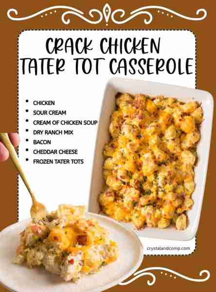 ❤️🐔 CRACKED OUT CHICKEN TATER TOT CASSEROLE Chicken Sour Cream Cream of Chicken Soup Dry Ranch Dres...