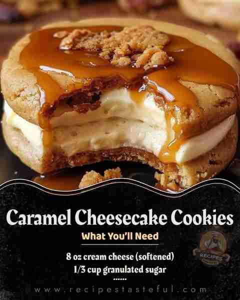Caramel Cheesecake Cookies Ingredients: 8 oz cream cheese (softened) 1/3 cup granulated sugar 1 teas...