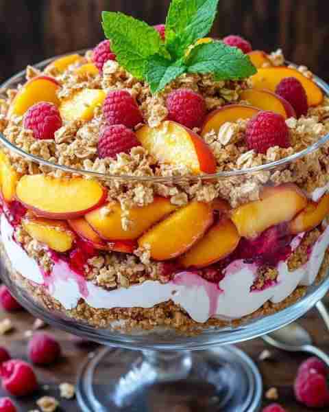 🍓 Southern-Inspired Layered Fruit Dream All the comfort of peach cobbler meets the elegance of chee...