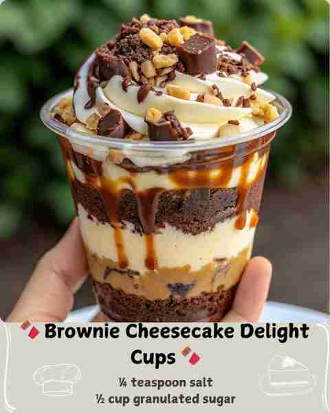 🍫 Brownie Cheesecake Delight Cups 🍫 Ingredients For the Brownie Base: 1 cup all-purpose flour ½ cu...