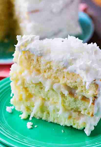 Coconut Celebration Cake has three layers of tender, mouth-watering cake with a creamy coconut filli...