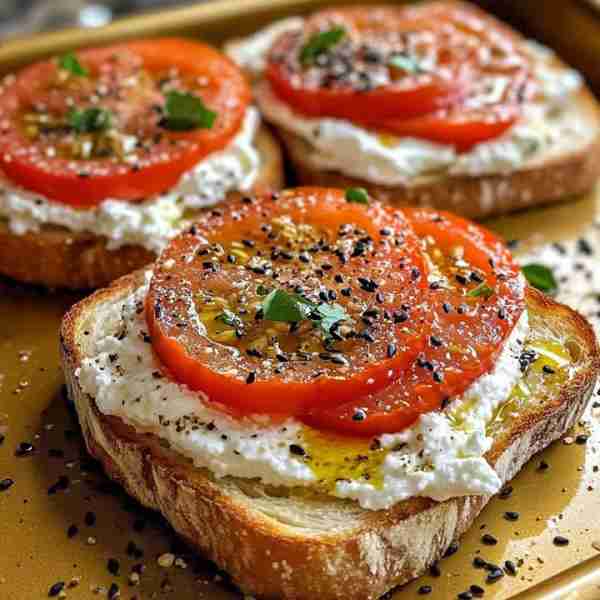 🍅🧄 Ricotta & Tomato Sourdough Toast 🌿✨ A rustic Italian-inspired snack featuring creamy ricotta...