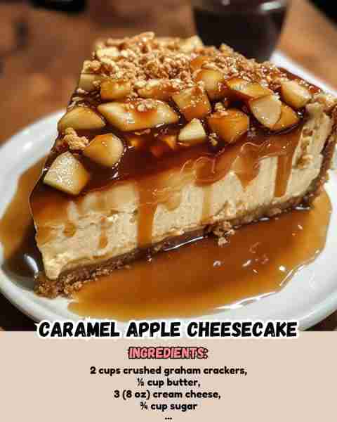 Caramel Apple Cheesecake Ingredients: Crust: - 1 ½ cups crushed graham crackers - ¼ cup sugar -...