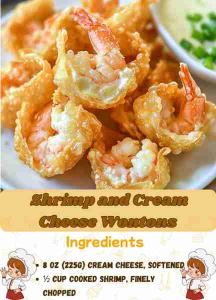 🦐 Shrimp and Cream Cheese Wontons Ingredients: 8 oz (225g) cream cheese, softened ½ cup cooked...