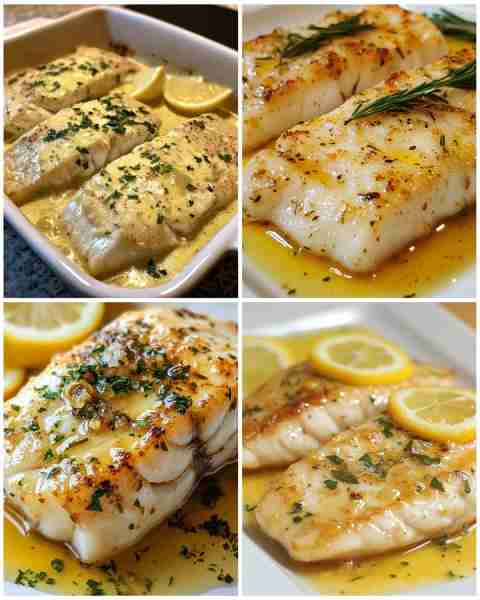 Baked Fish with Lemon Cream Sauce Ingredients: 4 fish fillets (5-6 oz each), skinless and boneless,...