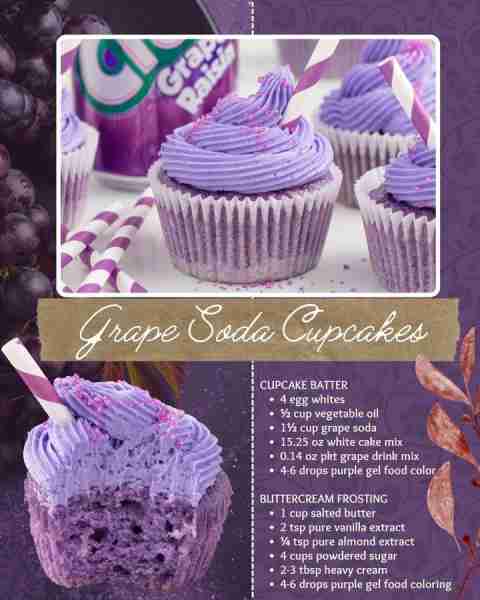 GRAPE SODA CUPCAKES! Cupcake Batter 🧁 4 egg whites 🧁 ½ cup vegetable oil 🧁 1½ cup grape soda 🧁 1...