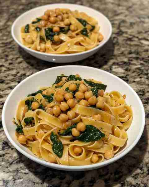 Chickpea Spinach Pasta in Olive Oil Savory Chickpea and Spinach Olive Oil Pasta Delight Ingredients:...