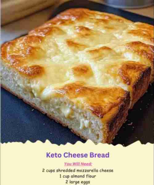 Keto Cheese Bread Ingredients: - 2 cups shredded mozzarella cheese - 1 cup almond flour - 2 large eg...