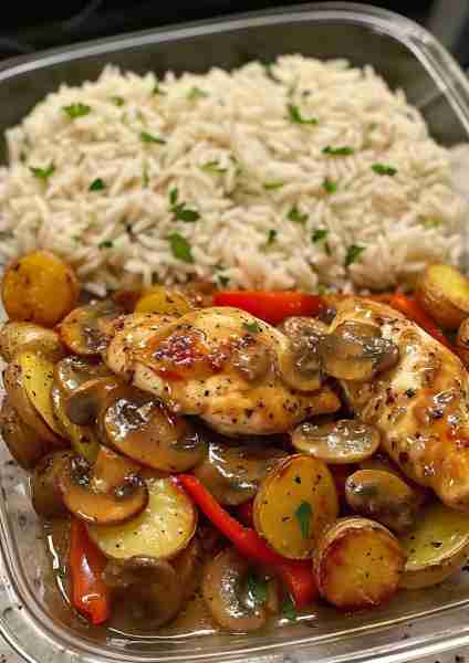 🍄 Rich, earthy, and indulgently creamy, this Creamy Garlic Chicken Marsala with Roasted Potatoes is...