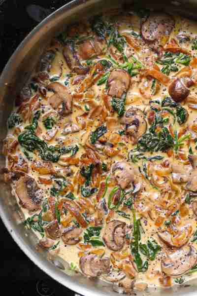 SIDE DISH or SAUCE: Sautéed Spinach with Mushrooms and Caramelized Onions. 🧅🍄‍🟫 Serve it with pas...