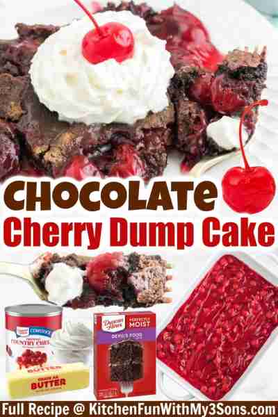 Full Recipe 👇 CHOCOLATE CHERRY DUMP CAKE - only 3-ingredients! 🍒🍫