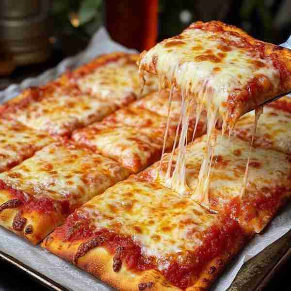 Thick-Crust Cheese Pizza (Square-Cut, Pan-Style) 🧄 Dough Ingredients (for one 9x13" pan pizza): 2¼...
