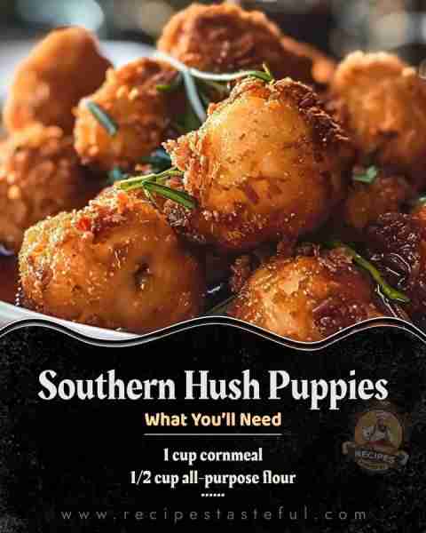 Southern Hush Puppies Ingredients: 1 cup cornmeal 1/2 cup all-purpose flour 1/2 teaspoon baking powd...