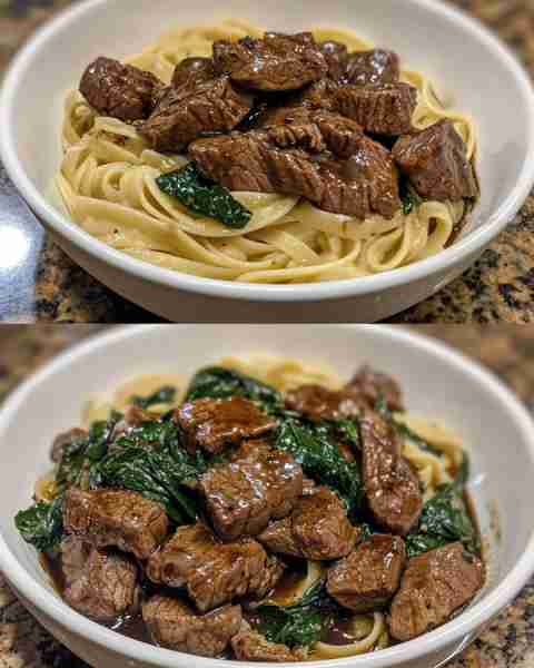 Balsamic Glazed Beef with Spinach Linguine Savory Balsamic Beef with Fresh Spinach Linguine Ingredie...