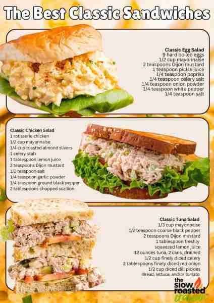 The Best Classic Sandwiches!! 😮 Classic Egg Salad 9 hard boiled eggs 1/2 cup mayonnaise 2 teaspoons...