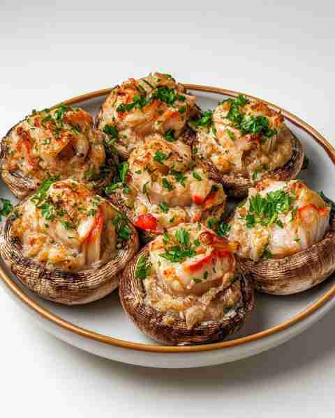 WOULD YOU EAT THIS CREAMY GARLIC CRAB-STUFFED MUSHROOMS 🍄 Here’s a detailed recipe for Creamy Garli...